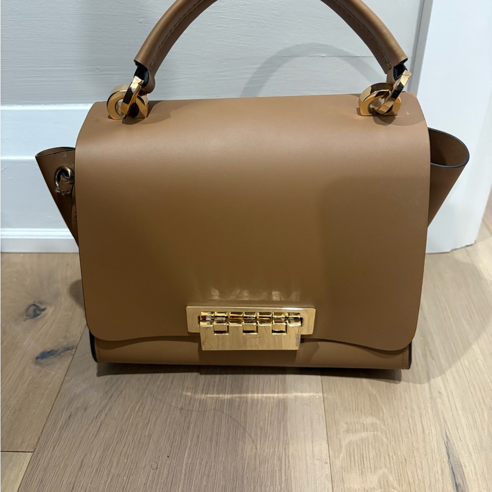 Zac Posen Tan Leather Top Handle Bag with Gold Accents